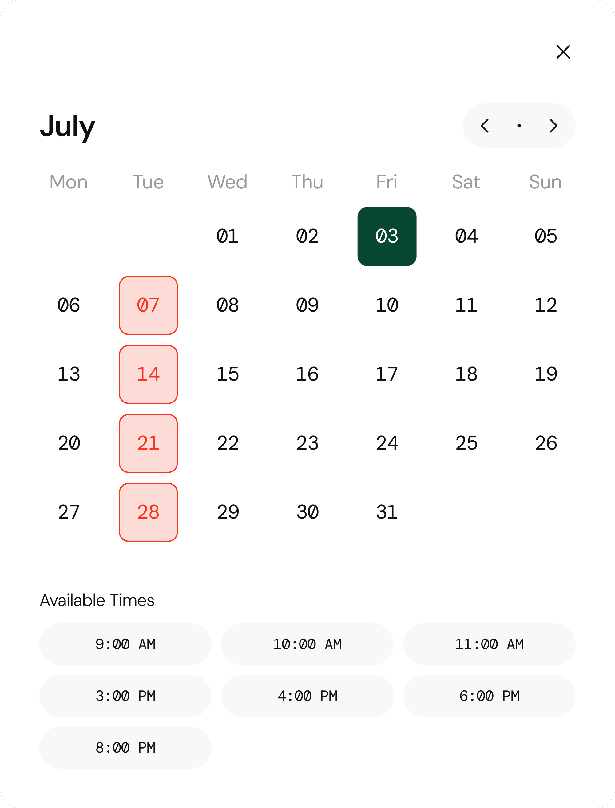 Calendar date picker popover