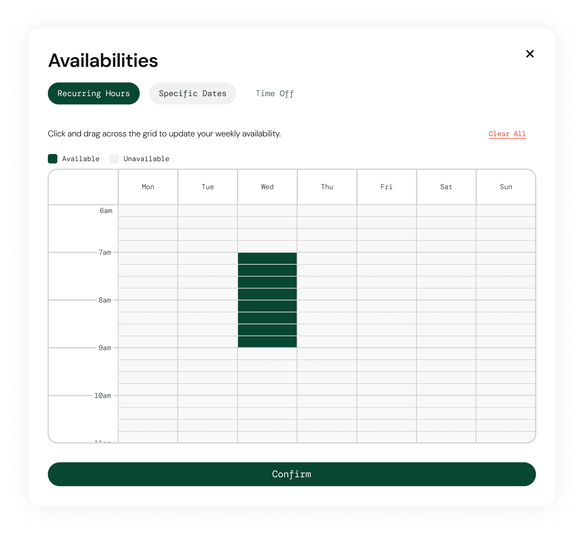 Tutor availability settings